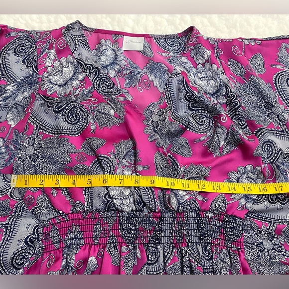 Freshine Womens M Purple Floral Paisley Satin Tunic Top Boho Coastal Cowgirl - Picture 9 of 13